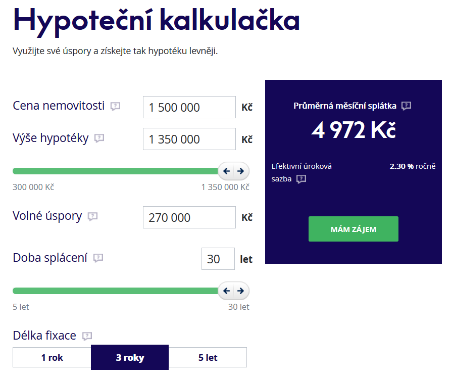 Ukzka kalkulaky pro hypotky